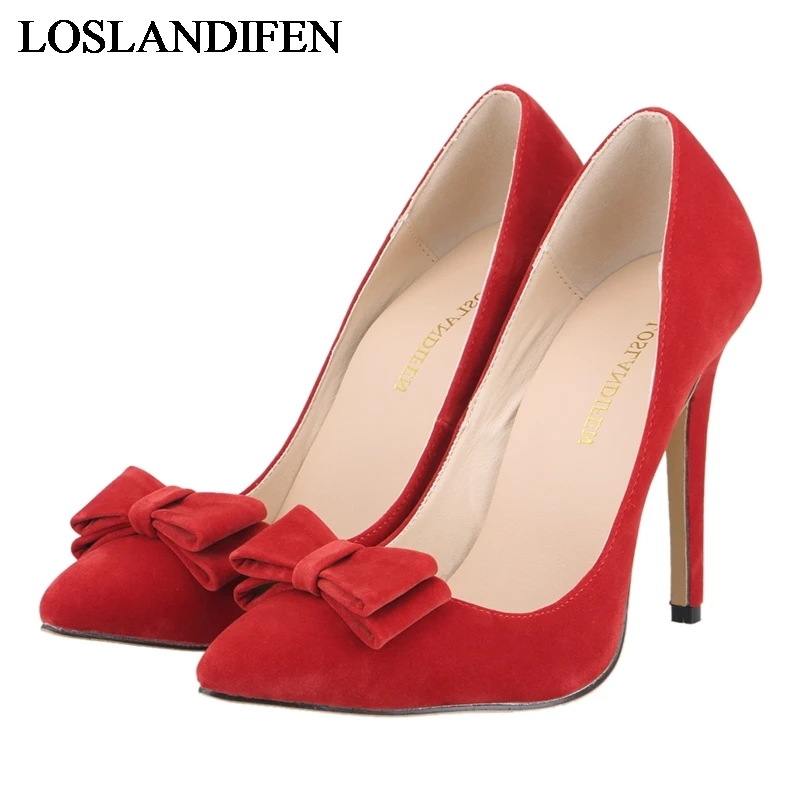 

Latest Shoes Women Pumps Spring Pointed Toe Basic Party Thin High Heels Bowtie Ladies Shoes Gray Pink Black NLK-A0129