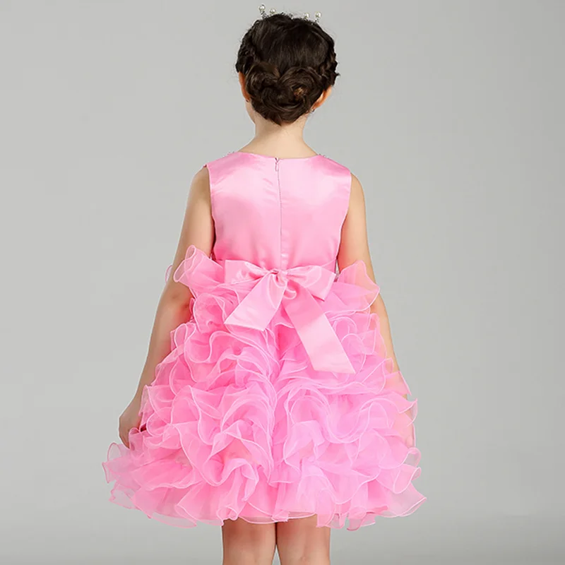 Розничная продажа Мода модные Многоуровневое девушки Вечеринка платье для выпускного вечера гофрированный цветок платье для девочек с