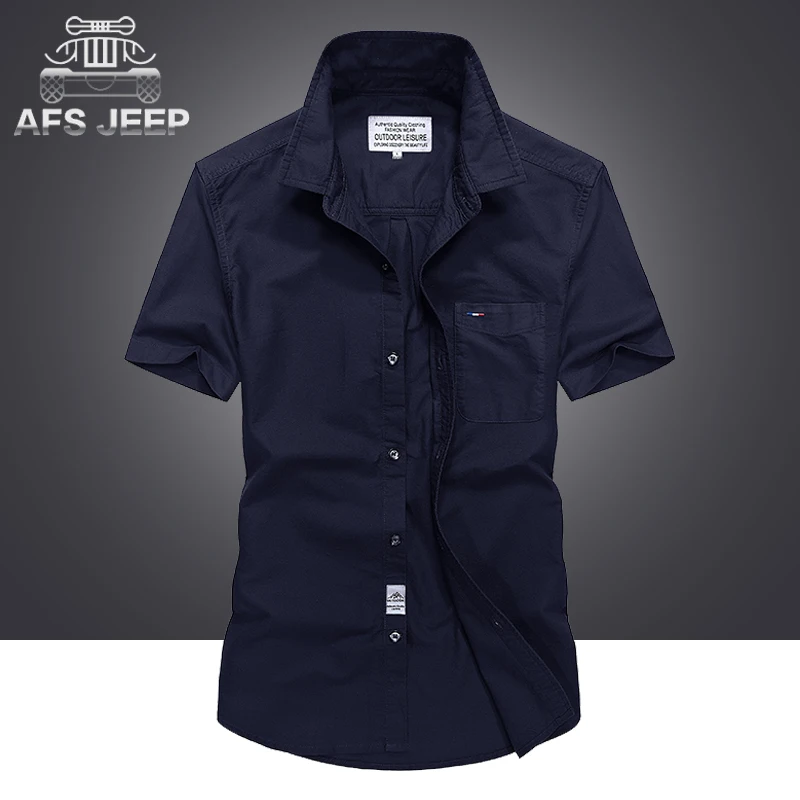 Бренд AFS JEEP, мужские джинсовые рубашки, Лето, чистый хлопок,, пот, короткий рукав, Военный стиль, Повседневный, camisa social masculina