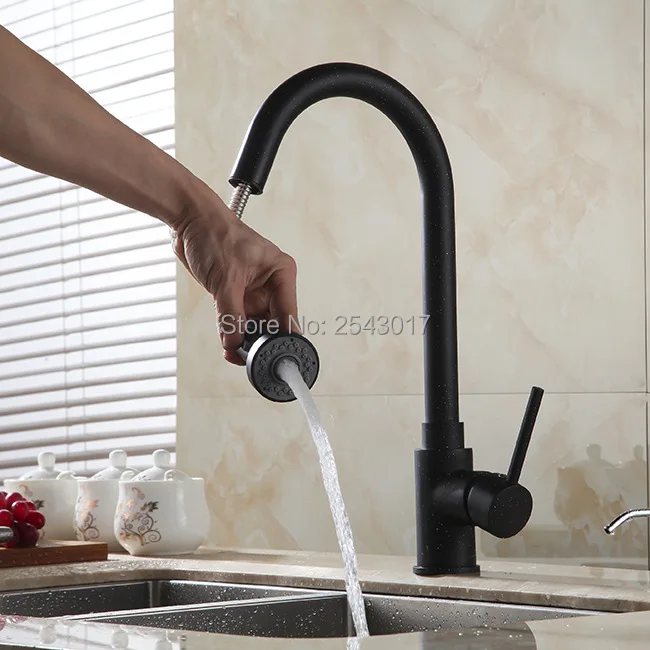 Новое поступление кухонный выдвижной кран черный окрашенный 360 Поворотный Гибкий Смеситель горячей и холодной воды краны бортике ZR356