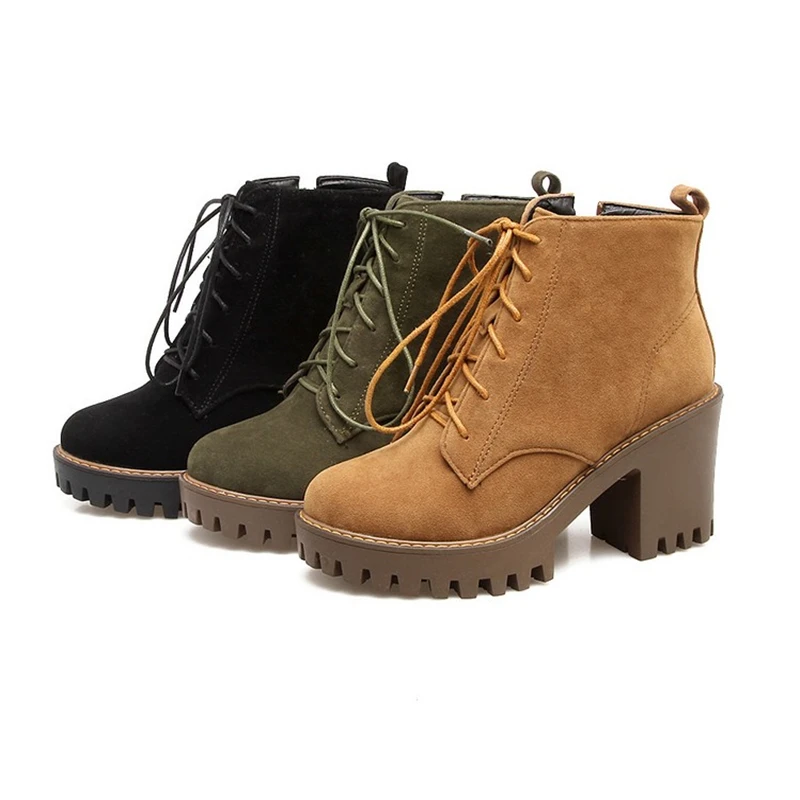 

2018 Casual fashion autumn ladies ankle boots Platform high heel Martin boots woman Non-slip winter cotton boots Size 007