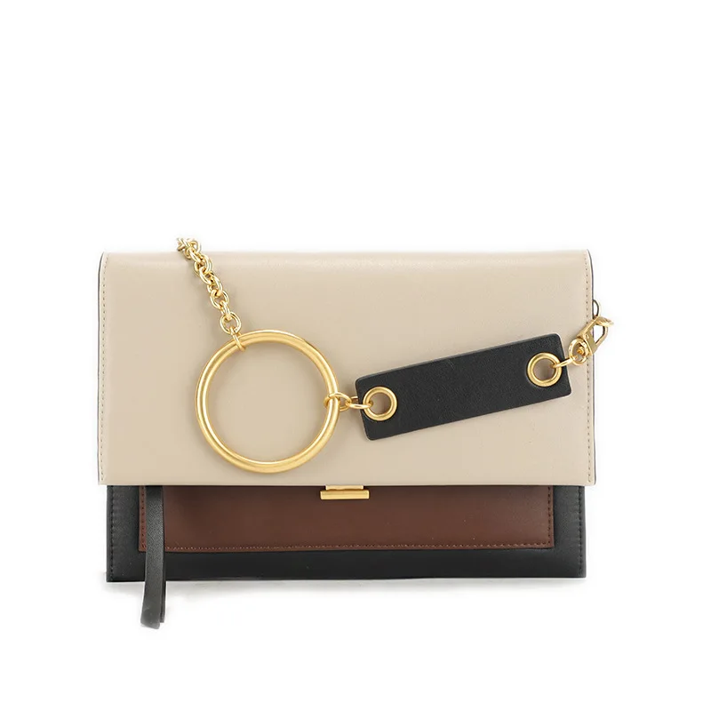 

Vintage women's bag leather envelope bag Solid color simple casual hand-held shoulder slung chain bag