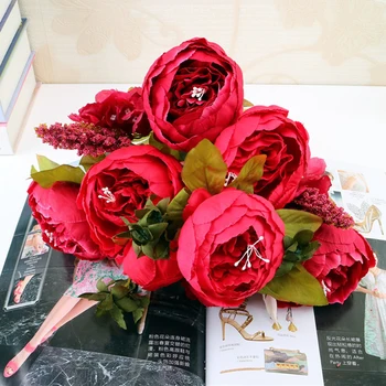 

13 Branches Fresh Artificial Silk Peony Bouquets Big Flowers European Style for Wedding Party Office Hotel Home Garden Decor