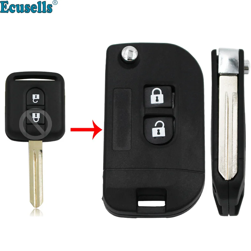 

Modified flip 2 Button Remote Key shell Case Blank Fob For NISSAN Micra Note NV200 Qashqai Almera Primera 350Z Murano X-Trail