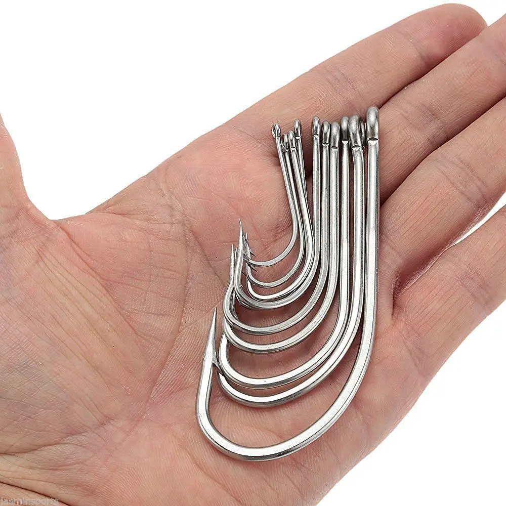 40pcs 34007 Stainless Steel Fishing Hooks Silver Big Extra Long