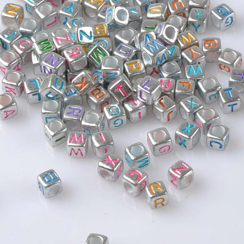 

6x6mm Mixed silver Acrylic Alphabet/Letter Cube Pony Beads For Jewelry Making 400PCs YKL0553