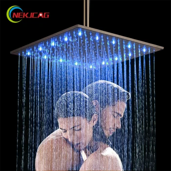 

LED Light 16-inch Rainfall Shower Bathroom Square Top Sprayer Oil Rubbed Bronze Or Brushed Nickel Shower Head