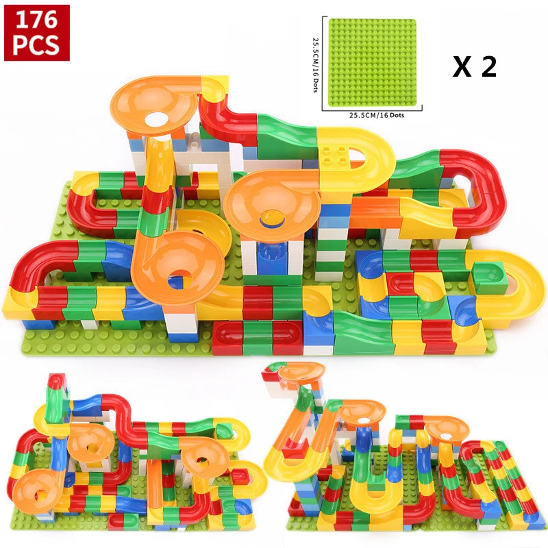 

176pcs Diy Big Size Building Blocks Track Funnel Ball Race Enlighten Bricks Compatible With Legoingly Duploed Toys For Children