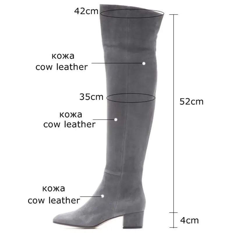 ALLBITEFO/Сапоги выше колена женские сапоги из натуральной коровьей замши на среднем каблуке зимние сапоги на толстом каблуке Размеры: 33-43