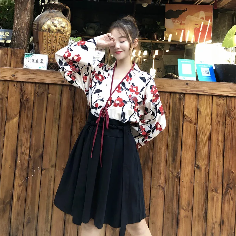 Женское японское кимоно Bushido кардиган Бандажное кимоно для верховой езды пальто Yukata большой рукав ветер Высокая талия Blet платья Косплей