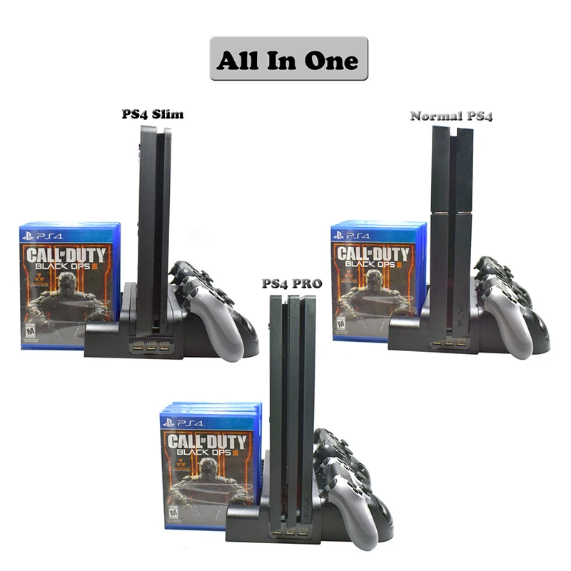  Cooling Stand For PS4/PS4 Slim/PS4 PRO With 12PCS Games Storage Dual Controller Charging Dock Stati