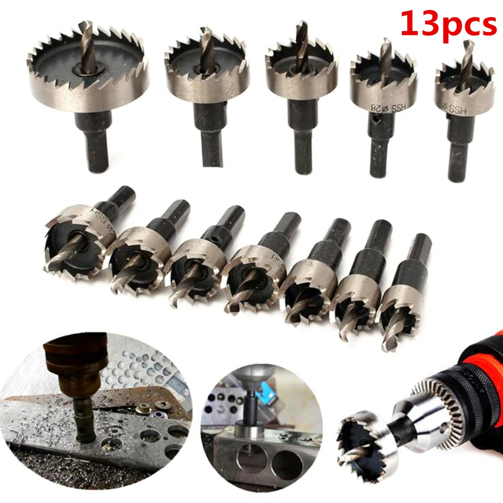 

13 Pcs/set High-speed Steel Serrated Hole Opener Set Iron Plate Steel Perforated 16mm-53mm Reamer Iron Opening Core Saw Drill