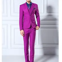 Новые мужские Костюмы приталенные блейзеры на одной пуговице смокинг жених выпускного вечера фиолетовые Свадебные костюмы для шафера стильная куртка+ жилет+ брюки