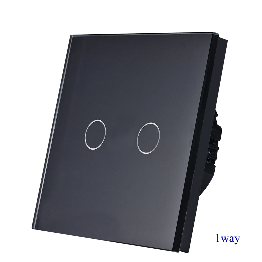 Buy Europe standard glass wall switch,2gang 1way black light switch from