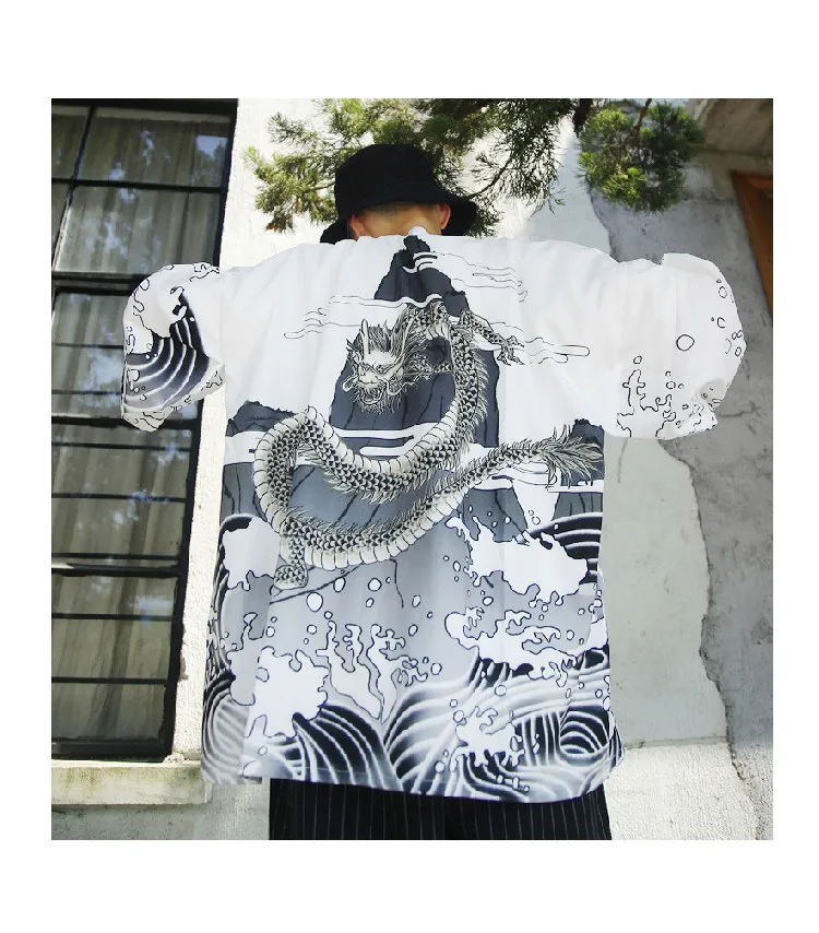 Плюс Размеры более Размеры d свободные с рисунком дракона кардиганы уличная летняя Солнцезащитная Накладка для машины до пальто куртки японские кимоно Топ Блузка
