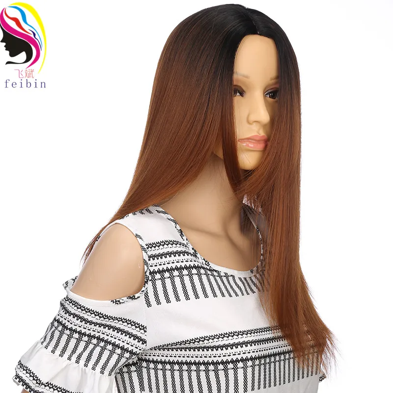 Feibin синтетический Ombre парики для женщин прямой афро парик косплей блонд серый коричневый высокая температура Feiber волос 24 дюймов - Цвет: P1B/30
