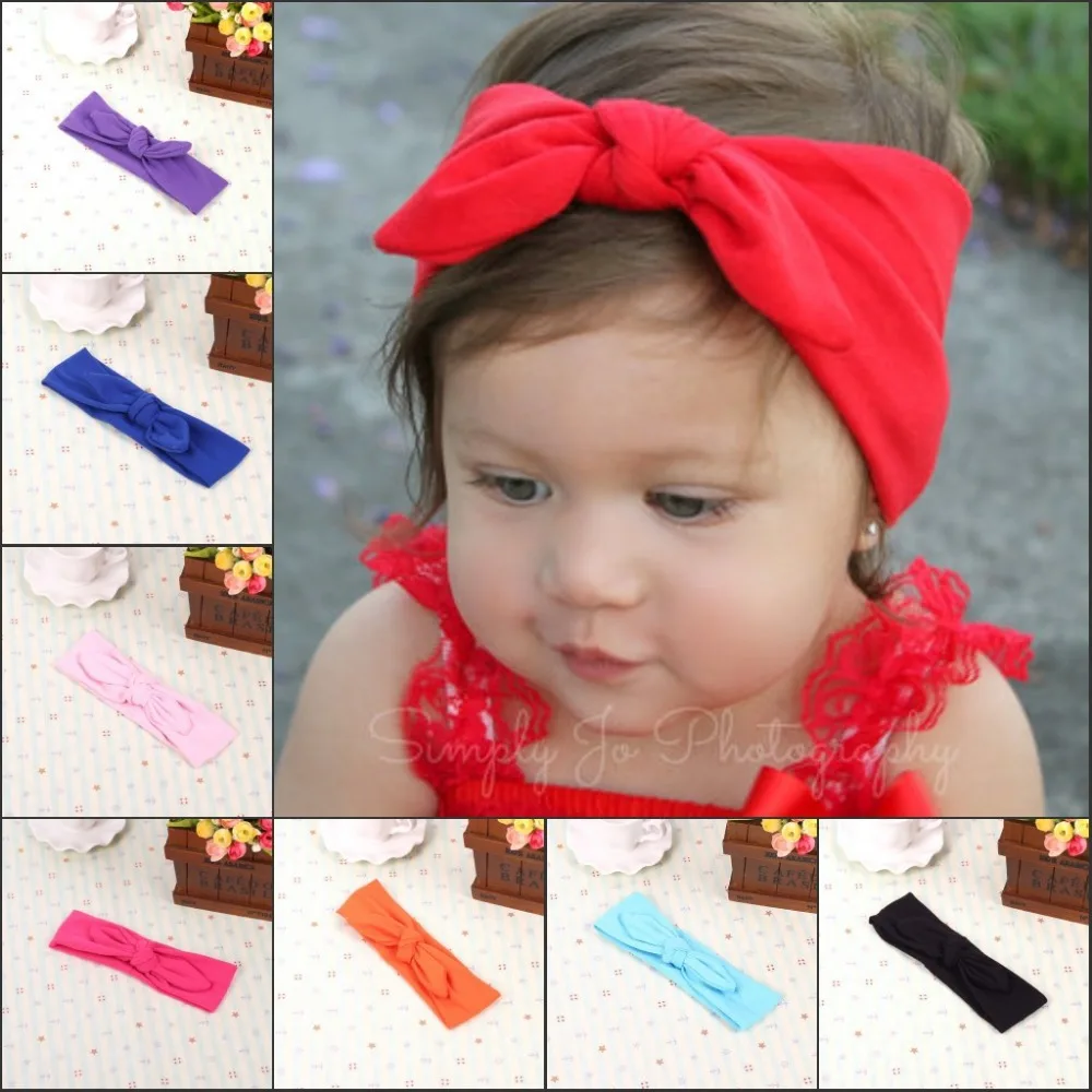 2015 Retail big bow head wrap lovely bowknot headbands cotton headwear girl hair bow mix