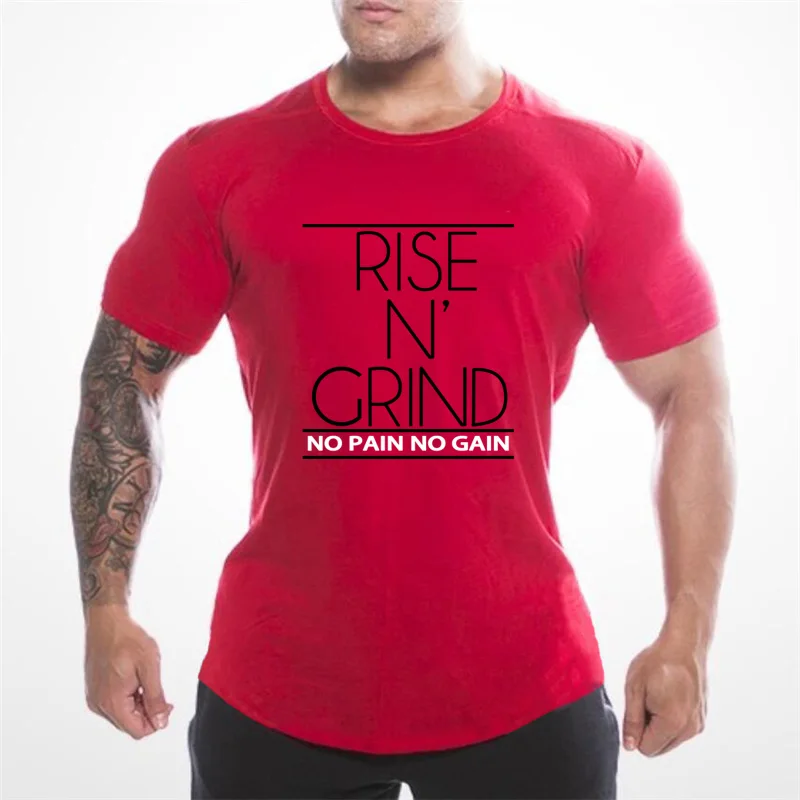 

2018 Summer Mens O Neck T Shirt Fashion Short Sleeve T Shirt Men NO PAIN NO GAIN Print Slim Fit Mens Top Tees Gyms Shirt clothes