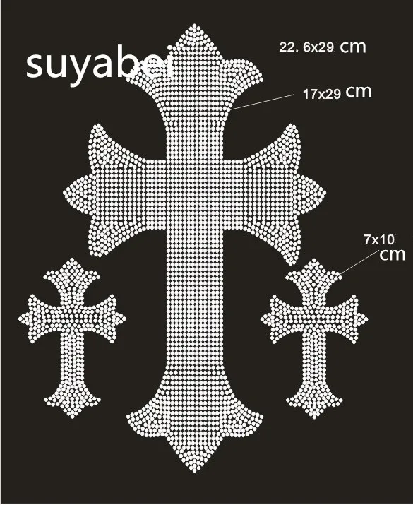 2pc/lot Cross hot fix rhinestone applique hot fix rhinestone transfer motifs designs iron on transfer patches for shirt