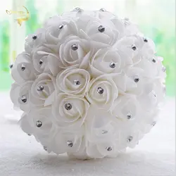2018 красивые Белый Кот Люкс для невесты цветок Букеты Свадебные искусственный цветок розовый букет кристалл свадебные букеты WP004