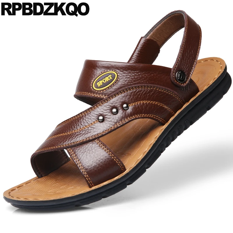 

leather size 46 brown slippers italian roman native men gladiator sandals summer nice slip on shoes 47 metal large slides 45