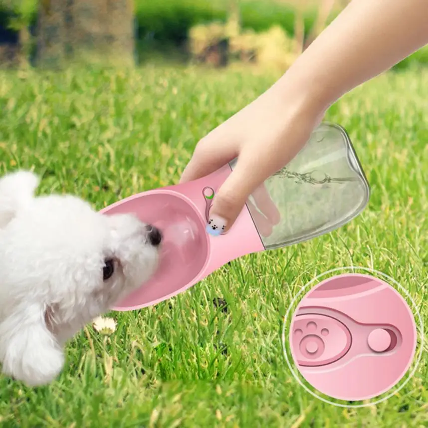 Портативный диспенсер для воды для домашних животных, бутылка для воды для домашних животных, фонтан для питья собак, бутылка для воды dieren benodigheden hond - Цвет: Розовый
