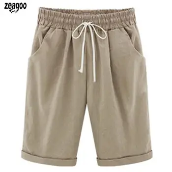 

Women Casual Loose Solid Drawstring Waist Drawstring, Pockets Mid Half Pants Plus Size Knee Length Half Pants