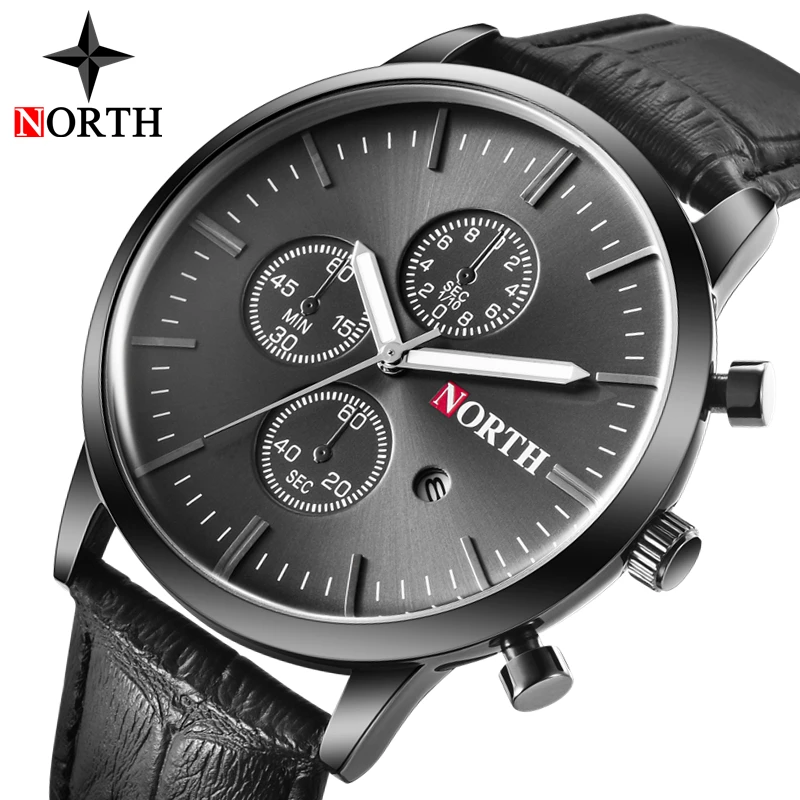 Новая мода NORTH бренд Мужские Спортивные Повседневные кварцевые часы кожа