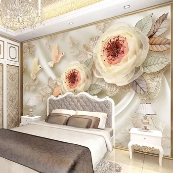 

Luxury Wedding Room Silk Flowers Photo Mural 3D Wallpaper For Walls 3 D Living Room TV Sofa Background 3D Wall Cloth Home Decor