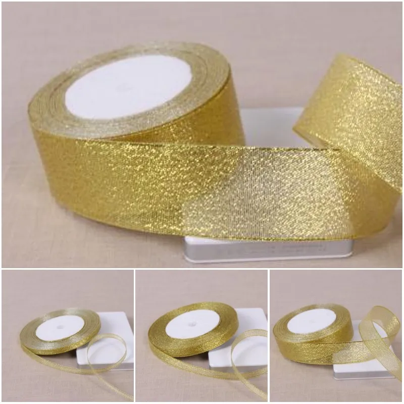 

1 Roll 25 Yards Gold Polyester Ribbon Chrismas Wedding Decoration Gift Wrap Box Package Onion Fabric Ribbons DIY Accessories