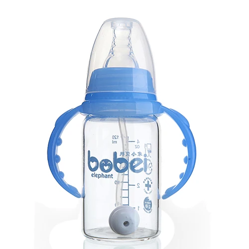120 мл, для новорожденных детей, для кормления молока, стеклянная бутылка, Стандартный рот с силиконовой соской, защита от пыли, крышка с пластиковой ручкой - Цвет: BG1310blue