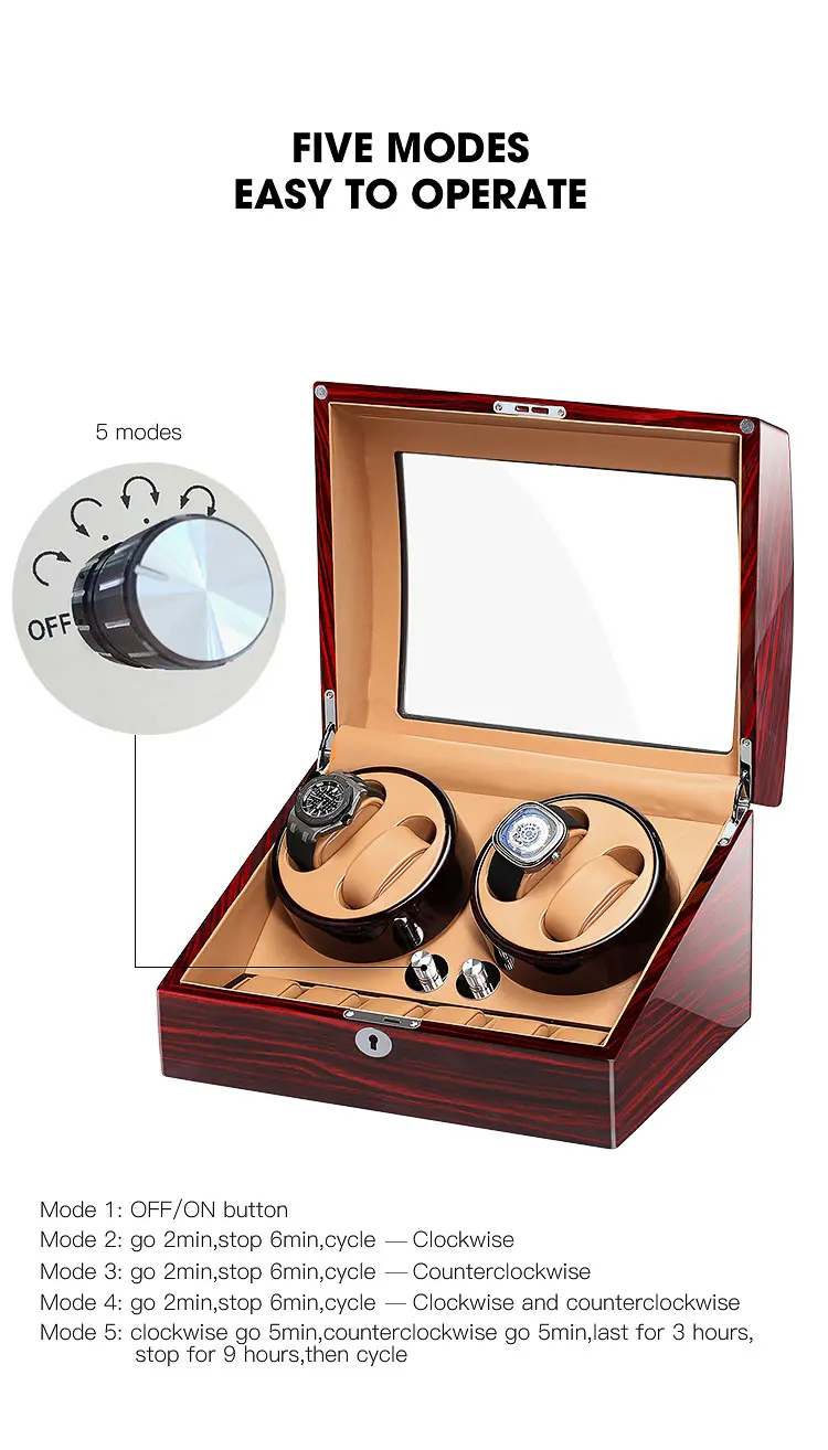 Высокое качество часы Winder Открытый двигатель стоп Роскошные автоматические часы витрина виндер 2-3,4-0,4-6 деревянный кожаный ящик Winder