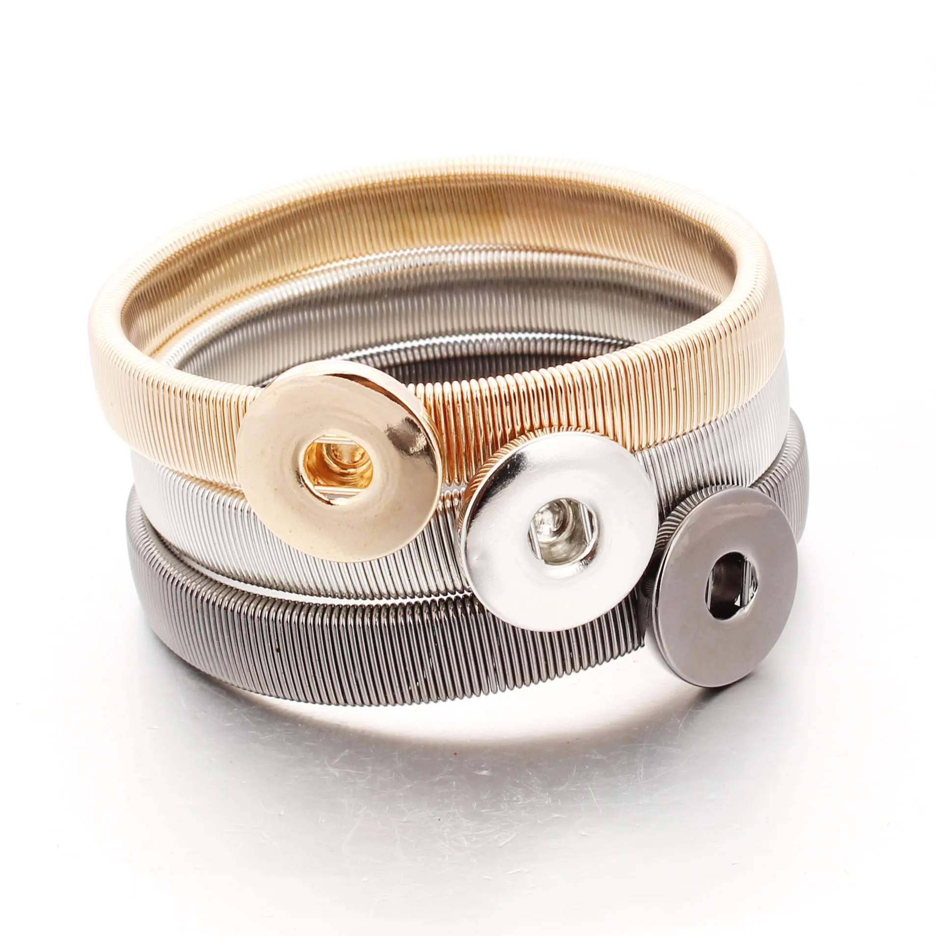 Women Jewelry Metal Snap Button Bracelet Elastic Charm Bracelets