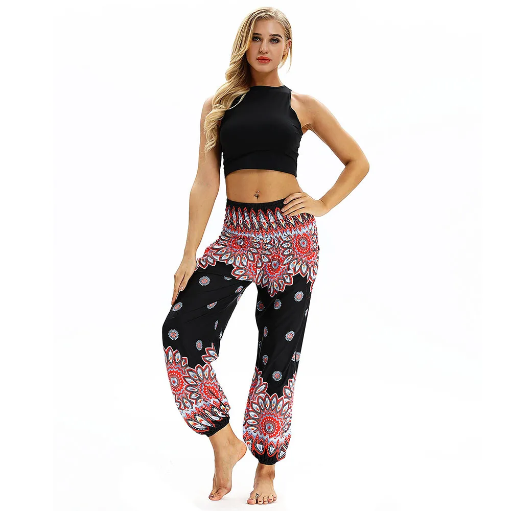 

KLV Men Women high waist yoga pants women Casual Loose Hippy Yoga Trousers Baggy Boho Aladdin Harem Pants big crotch pants #@F