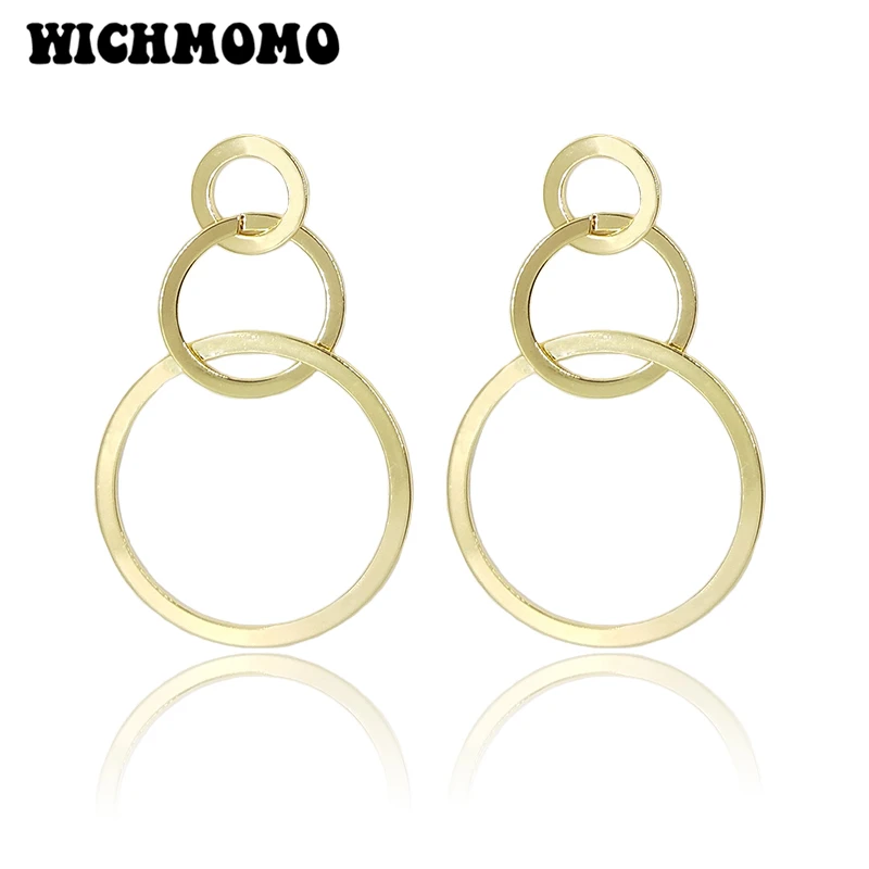 

2019 New Fashion Trendy 59mm 1 Pair High Quality Zinc Alloy Gold Dangle Round Earrings for Girls Party Gifts Accessories