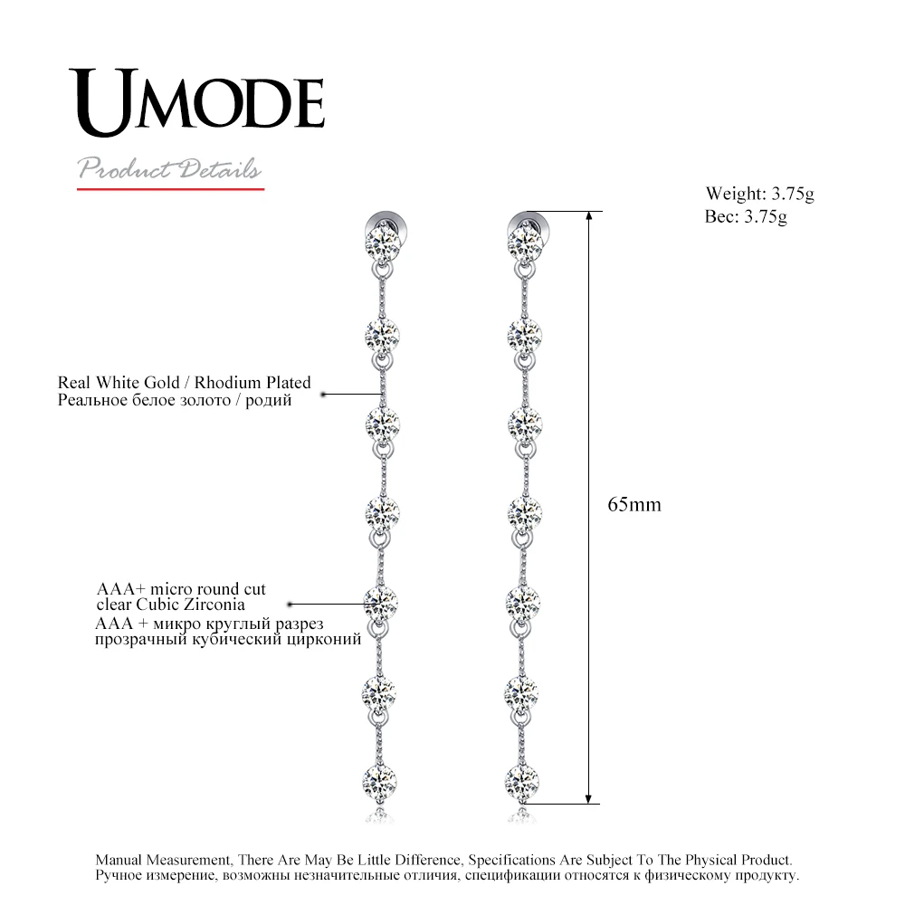 UMODE, модные длинные серьги-капли с блестящими фианитами, 7 шт., модные свадебные стразы, ювелирные изделия, Brincos Para As Mulheres AUE0315