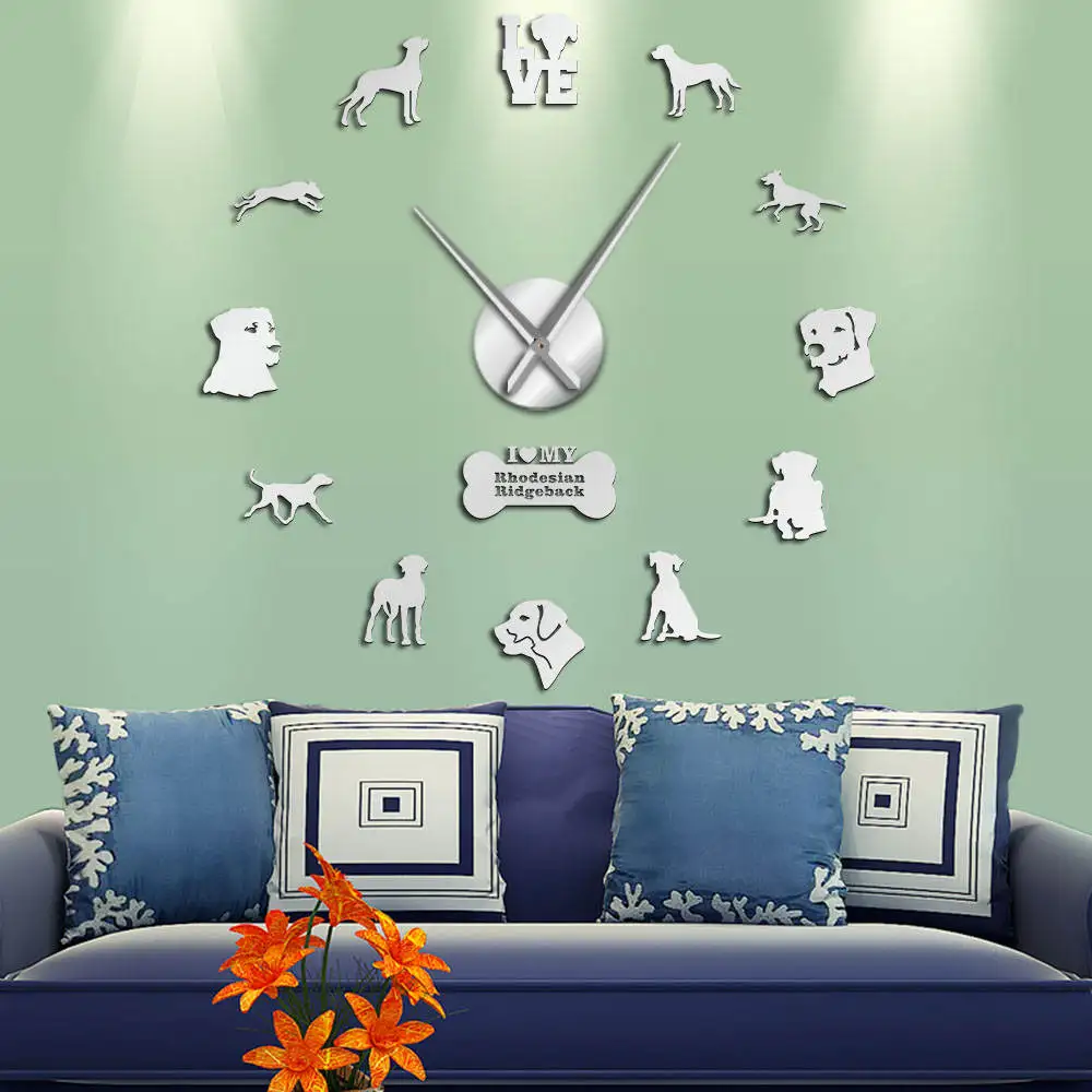 Rhodesian Ridgeback собака порода животных 3D зеркальный эффект DIY настенные часы Pet Shop Декор кварцевые часы на батарейках часы