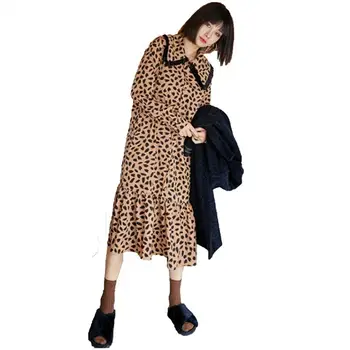 

2019 Spring Autumn Pregnancy Clothes For Pregnant Women Causal Plus Size Vestido Maternity Pleated Leopard Nursing Dress Q729