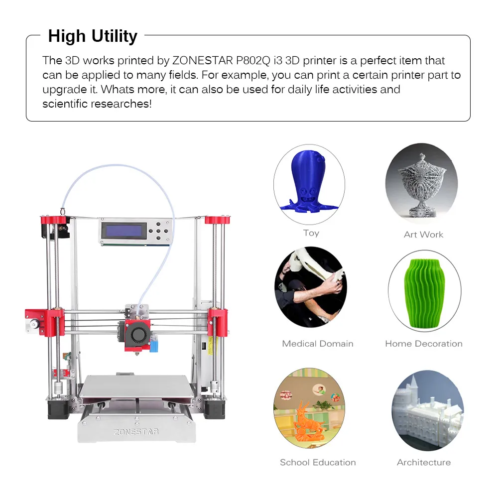 ZONESTAR P802Q i3 металлический FDM 3d принтер DIY набор поддержка автоматического выравнивания обновление Высокая точность с 0,5 кг PLA нити