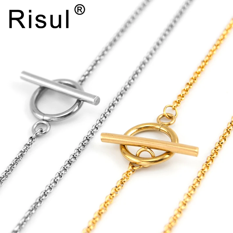 

Risul Stainless steel Rolo O shape chain 2mm thin necklace toggle clasp choker women Floating Locket Chain female necklace 10pcs