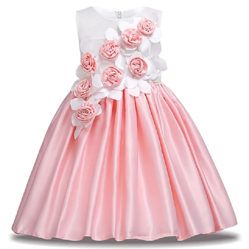 

2018 Summer Applique Girl Dresses Petals Dress For Kids Party Birthday Prom Gowns Girl Wedding Dress Infantil Vestidos
