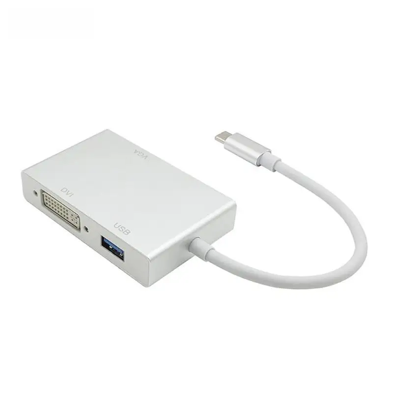 

Multifunction Silver 4 in 1 USB 3.1 USB-C Type-C to HDMI VGA DVI USB 3.0 Hub Adapter Cable for Macbook Laptop Aomputer Accessory