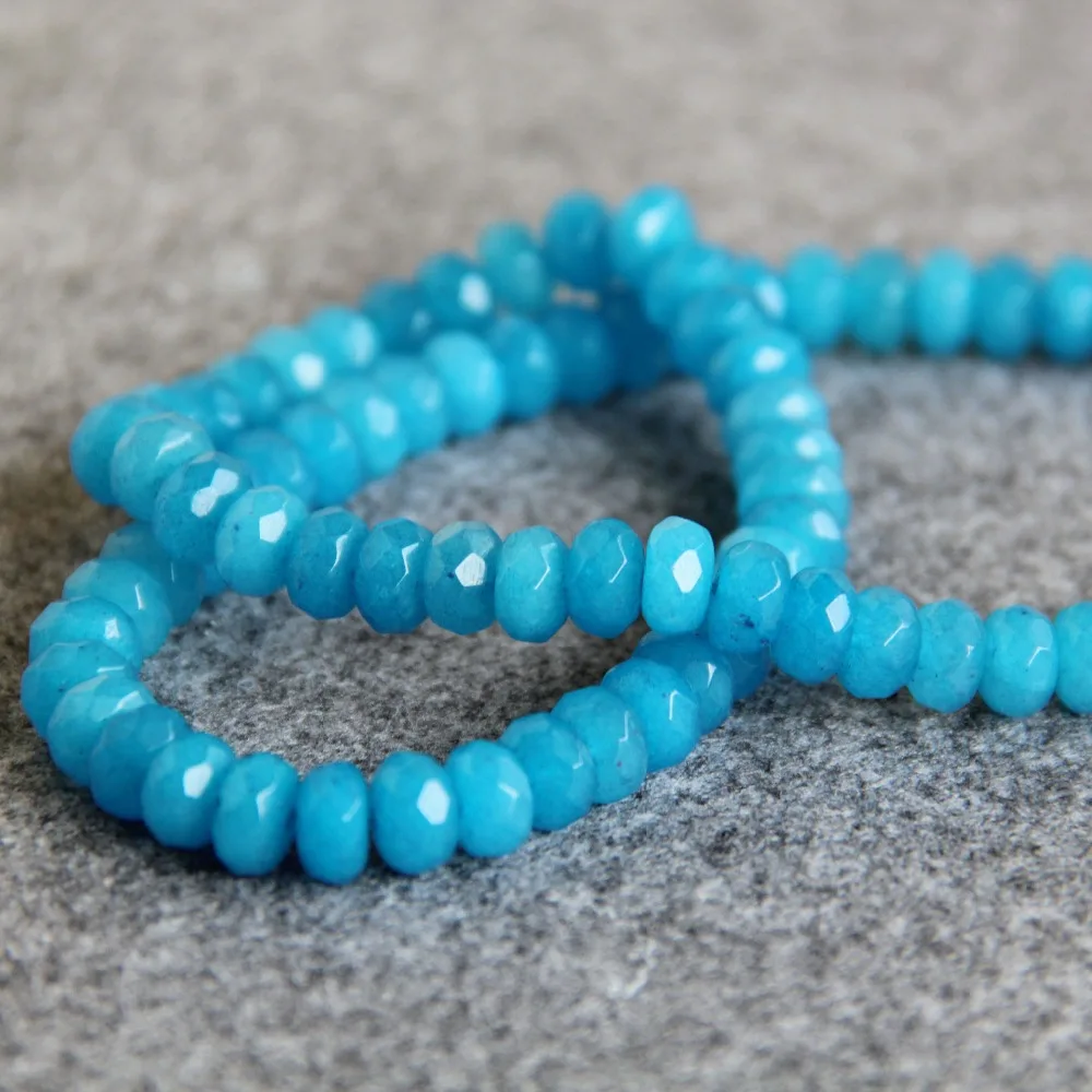 (Min Order1) 6*8mm New Faceted Blue Chalcedony Beads Round DIY Beads