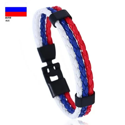 National Flag Color ES Spain Multi Layer Leather Bracelet For Men Bangle Fashion Black Handemade Male Jewelry Pulseira Masculina - Окраска металла: DK1552