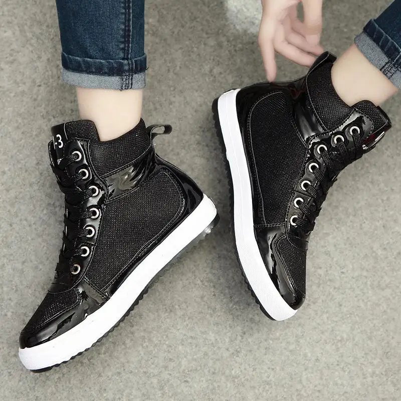 women's black leather high top sneakers