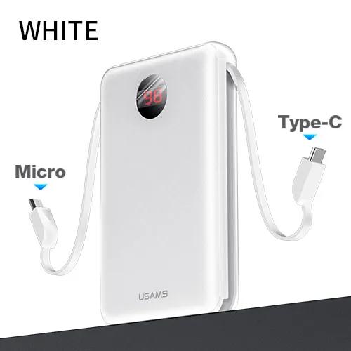 White LED with Cable USAMS power Bank светодиодный дисплей mi ni power bank Внешняя батарея Poverbank зарядка Pover bank с usb-кабелем для xiaomi mi iPhone - Цвет: White LED with Cable