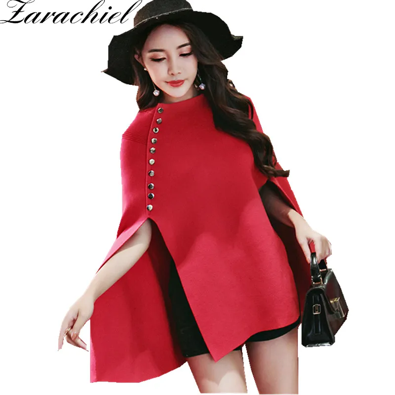

Zarachiel 2018 Winter Runway Ponchos Capes Split Button Pullovers Jumper knitted Cashmere Sweaters Cloak Pull Femme Christmas