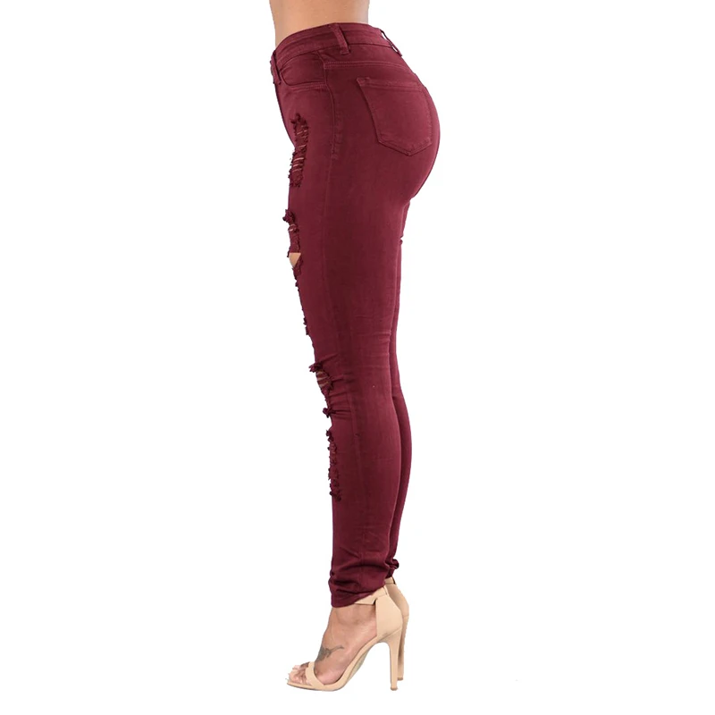 HMILY/Повседневные узкие джинсы с высокой талией для женщин; винтажные Узкие рваные джинсовые брюки-карандаш для девочек; высокая