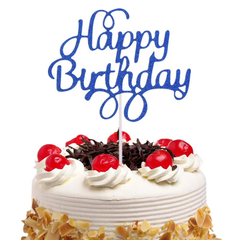 1 шт. креативный Топпер для торта, флаг, золото, серебро, флаги с надписью Happy birthday, одна палочка для дня рождения, принадлежности для выпечки тортов - Цвет: blue