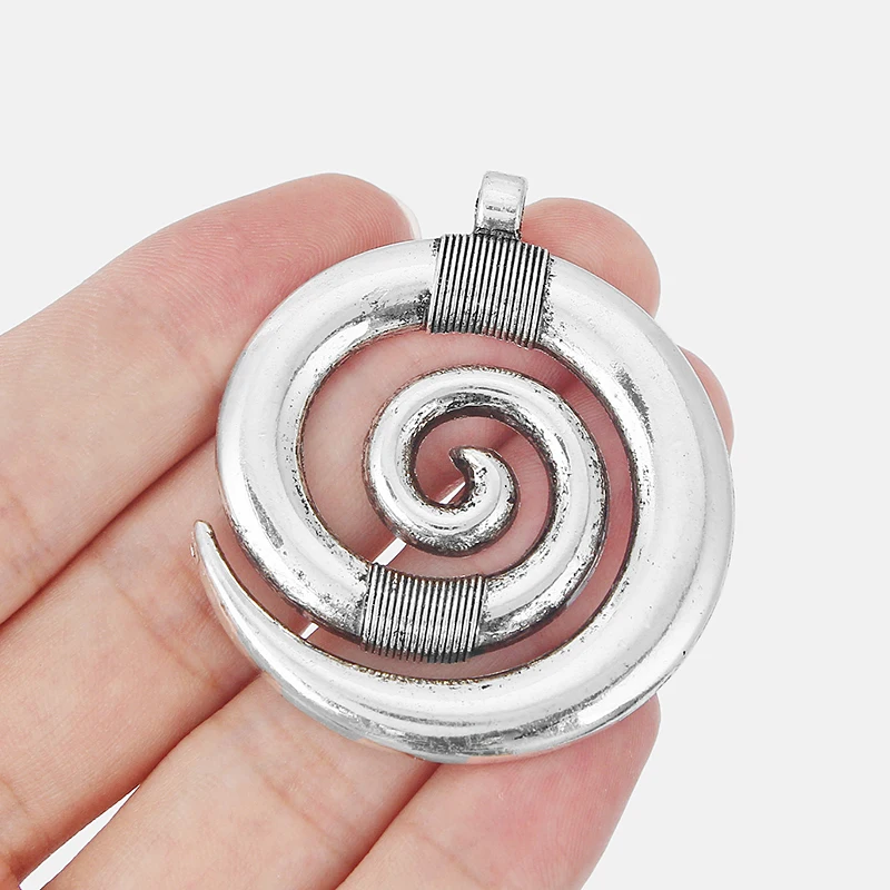 

2pcs Antique Silver Large Vintage Sprial Swirl Charms Pendant For Necklace Jewelry Making Findings 43*51mm